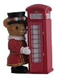 London Beefeater Teddy Bear Next To Telephone Box Figurine