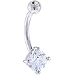 Solid 14kt White Gold 5mm Cubic Zirconia Square Belly Ring