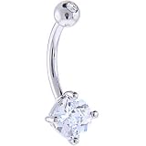 Solid 14KT White Gold 5mm Cubic Zirconia SQUARE Belly Ring