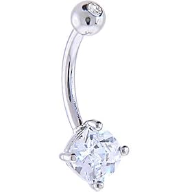 Solid 14KT White Gold 5mm Cubic Zirconia SQUARE Belly Ring by 