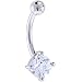 Jewelry : Solid 14KT White Gold 5mm Cubic Zirconia SQUARE Belly Ring