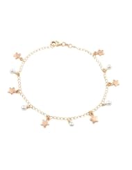 Jewelry: Two Year Warranty Gold Overlay with Silver & Rose Gold Dangling Balls & Stars Charmed 10 Inch Link Chain Anklet