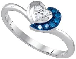 925 Sterling Silver Round White and Blue Diamond Heart Promise Ring .12 Cttw