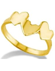 14k Yellow Gold Triple Heart Child Kids Fashion Ring
