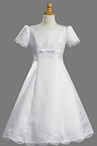Hot Sale White Satin Embroidered A-Line Communion Dress - Size 14