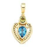 14K Yellow Gold Peridot and Swiss Blue Topaz Pendant