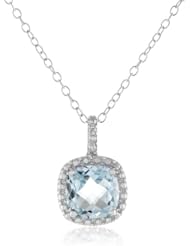 Sterling Silver Cushion-Cut Gemstone and Diamond Accent Necklace Pendant Necklace (H-I Color, I2 Clarity, 0.005 cttw)