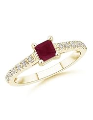 Round Diamond and Square Ruby Engagement Ring- 0.4 ct TGW
