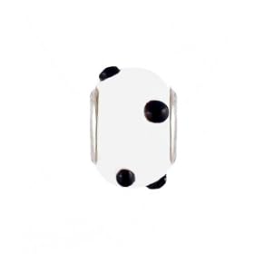Pandora Style Charm Bead (Z286) Lampwork Style Glass (14mm x 10mm) (fits Troll too) ~ White with Black Dots