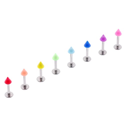 31kzuRzcpmL Multi Color Labrets with 3mm Spike   14G, 5/16 (8mm)   Sold out as a Preset of 6 Assorted Colors