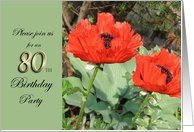 80th Birthday Party Invitation featuring Red Poppies in Garden Card