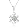 14k White Gold Rhodium Plated Snowflake Pendant Necklace with CZ Accents- 16 IN + 2 IN
