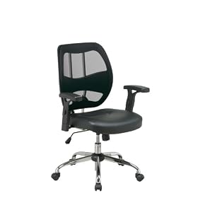 Office Star Screen Back and Leather Seat Chair with Chrome Finish