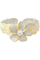 Hawaiian Sterling Silver Plumeria Flower CZ Toe Ring Jewelry
