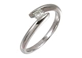 9ct White Gold Diamond Single Stone Princess Cut Twist Ladies Ring