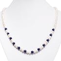 Handmade White Freshwater Pearl & Blue Lapis Lazuli Bead Necklace