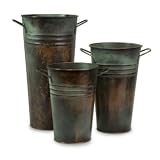 IMAX Aged Antique Look Copper Vases Set Of Three W/Handles In Graduated Sizes Feature Ribbed Design
