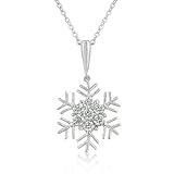 14k White Gold Rhodium Plated Snowflake Pendant Necklace with CZ Accents- 16 IN + 2 IN