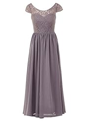 Chiffon Floor Length Lace Cap Sleeves Bridesmaid Dress/Prom Dress/Party Dress 