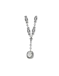 Cheryl M (tm) Sterling Silver Oval CZ Antiqued Y-drop 17in Necklace