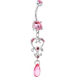 Passion Pink Gem Victorian Beaded Heart Dangle Belly Ring