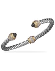 Two Tone Cable Cuff Bracelet with CZ Center and Ends
