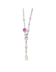 Sterling Silver Light Yellow & Pink CZ Drop Necklace - 16 Inch