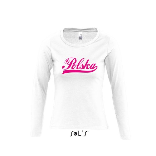 Polen Oldschool Polska LÄNDERSHIRT EM / WM FAN Trikot – Damen Langarm Longsleeve T-Shirt S-XL , White – pink , M