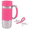 Trudeau Boardroom 16-Ounce Travel Mug, Breast Cancer Awareness, Pink