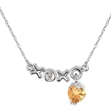 10k White Gold Citrine Heart & Diamond Necklace (.01 cttw, I-J Color, I1 Clarity), 17