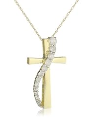 10k Yellow Gold Diamond Cross Pendant Necklace (1/4 cttw, I-J Color, I2-I3 Clarity), 18"