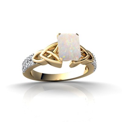 14K Yellow Gold Genuine Emerald-cut Opal Engagement Ring – Size 6.5