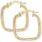 9ct Engraved Square Hoop Earrings. Beautiful presentation gift box and anonymous outer packaging. Money back if not 100% delighted