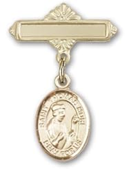 14K Gold Baby Badge with St. Thomas More Charm and Polished Badge Pin