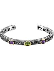 Genuine Amethyst, Peridot & Sapphire Bracelet Sterling Silver & 14K Yellow 66647