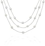 14+2extension Rhodium Plated Graduated Triple Strand Silver Necklace With White Cultured Freshwater Pearl
