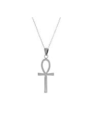 .925 Sterling Silver Ankh Cross Charm Pendant Necklace 18"