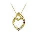 18k Yellow Gold Plated Sterling Silver, Diamond-Accent and Multi-Gemstone Child and Mother Heart Pendant Necklace, 18