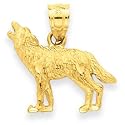 14K Diamond-cut Wolf Pendant