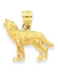 14K Diamond-cut Wolf Pendant