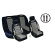 A Set of Low Back Type X Racing Style Front Bucket Seat Covers, Bench Seat Cover, Steering Wheel Cover and Shoulder Strap Cover - Grey