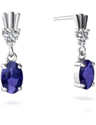 Created Sapphire 14kt White Gold Dangle Drop Earrings