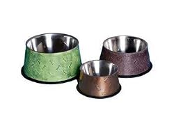 Loving Pets Artistic Oxidized Green Stainless Steel No-Tip Bowl for Dogs