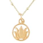 Round Cut Out Lotus Flower Pendant in Gold Vermeil on an 18" Gold Filled Saturn Chain, #8146