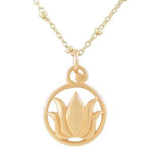 Round Cut Out Lotus Flower Pendant in Gold Vermeil on an 18" Gold Filled Saturn Chain, #8146