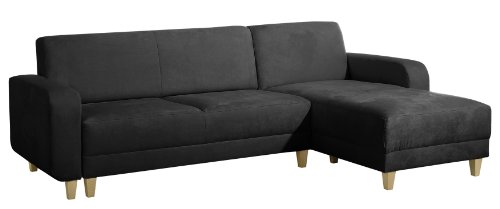 Max Winzer 2760831 Carrie Polsterecke 2.5-Sitzer mit Longchair rechts inklusiv Bettfunktion Mikrovelours, schwarz