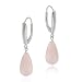 Dangling Simulated Pink Rose Quartz Tear Drop Dangle LeverBack Lever Back Earrings