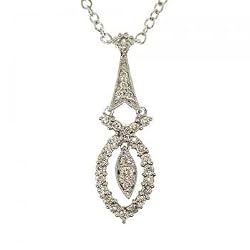 Diamond Dangle Drop Pendant 16 Inches Crafted in 14K White Gold