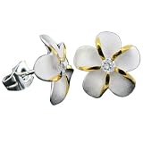 31l2uP0j9iL. SL160  12mm Plumeria CZ Earrings w/ Gold Hawaiian Silver Jewelry