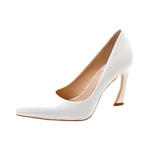 Hee Grand Women Sexy Pure Color Sandals Pointed Toe Leather Pump Dress Shoes US 5 White